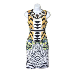 A8 NWT CLOVER CANYON Yellow Gem Embellished Neoprene Bodycon Dress Size S